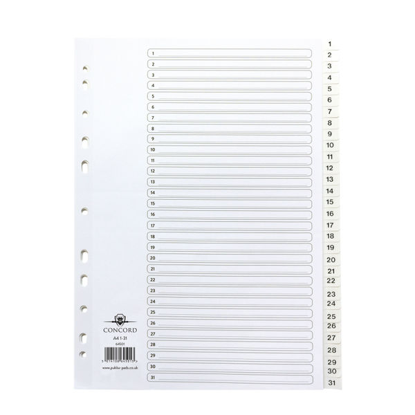 Concord 1-31 Index Polypropylene A4 White 64501