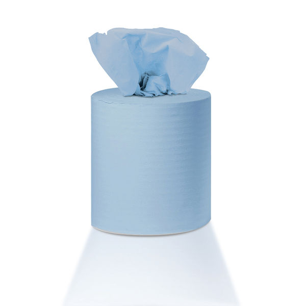 2Work 1-Ply Centrefeed Roll 300m Blue (6 Pack) KF03803