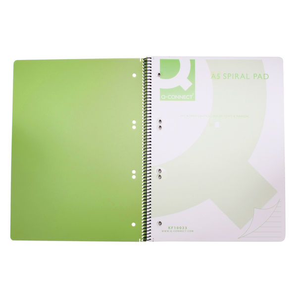 Q-Connect Spiral Bound Polypropylene Notebook 160 Pages A5 Green (5 Pack) KF10033