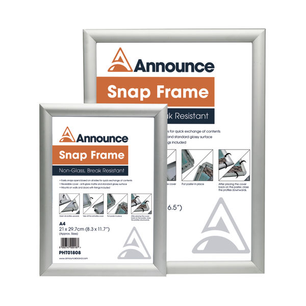 Announce A3 Snap Frame (25mm anodised aluminium frame, Wall fixings included) PHT01809