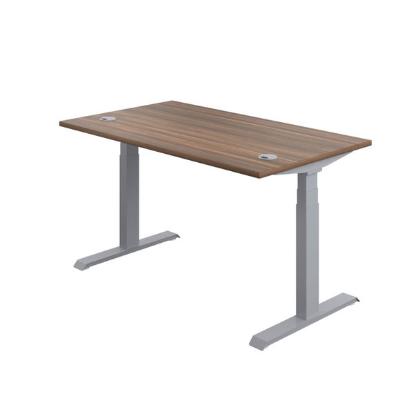 Jemini Sit/Stand Desk with Cable Ports 1200x800x630-1290mm Dark Walnut/Silver KF809692