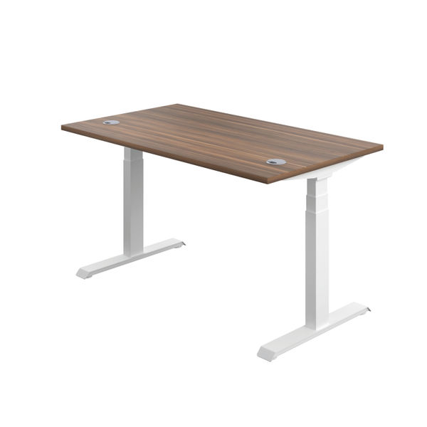 Jemini Sit/Stand Desk with Cable Ports 1200x800x630-1290mm Dark Walnut/White KF809753