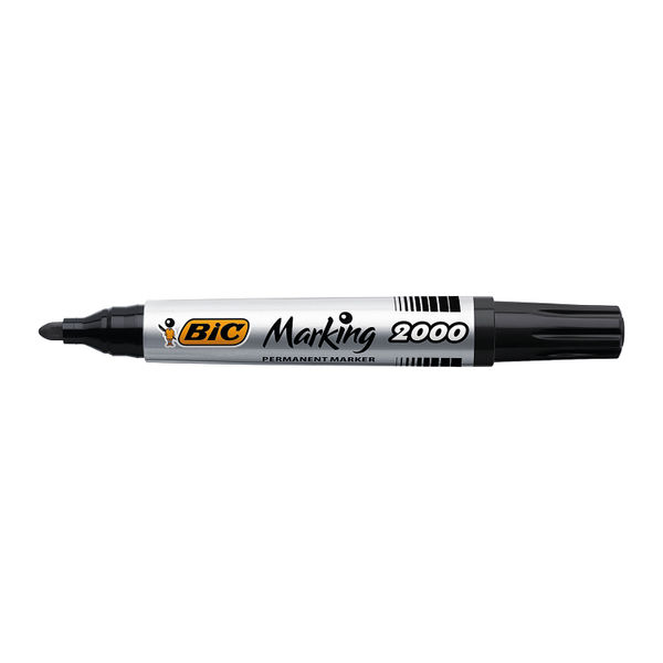 BIC 2000 Black Bullet Tip Permanent Marker Pens, Pack of 12 - 820915