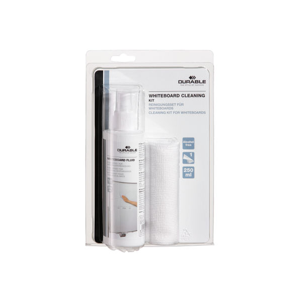 Durable Streak Free Whiteboard Cleaning Spray and Microfobre Cloth Kit 250ml 583300