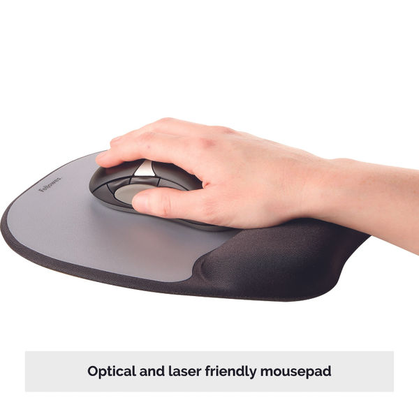 Fellowes Memory Mouse Pad with Wristrest Black/Silver 9175801