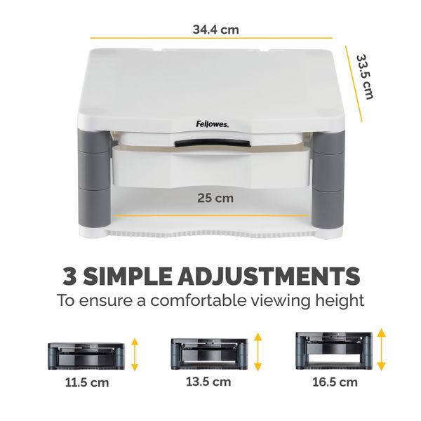 Fellowes Premium Monitor Riser Plus with Storage Drawer and Built In Copyholder White 9171302