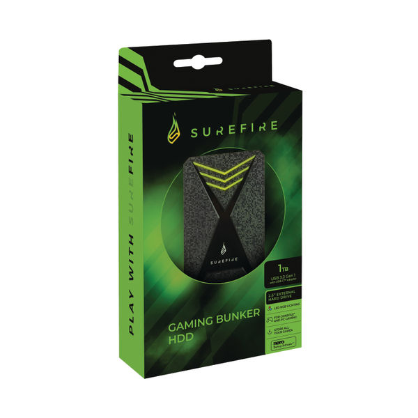 SureFire Bunker Gaming HDD 2.5in USB 3.2 Gen1 1TB Black 25 Games 53681