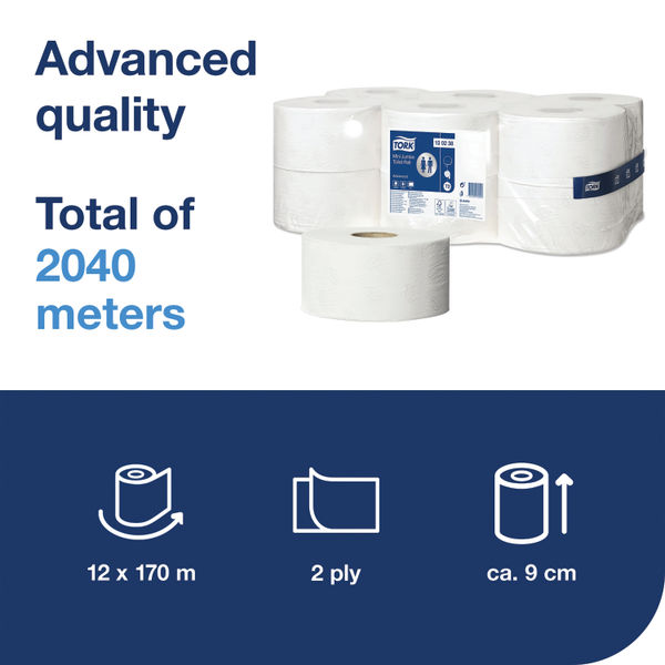 Tork T2 Mini Jumbo Toilet Roll 2-Ply (Pack of 12) 120238