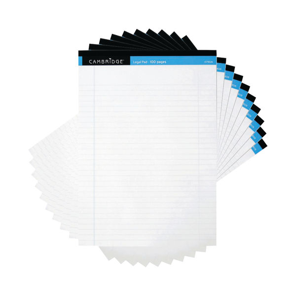 Cambridge A4 White Legal Pads, Pack of 10