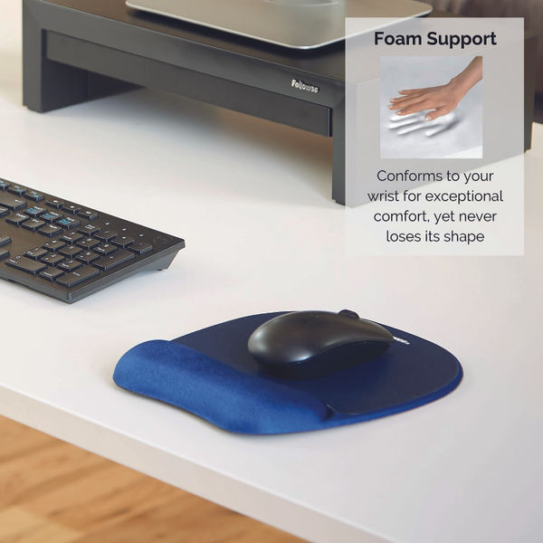 Fellowes Memory Foam Mouse Pad Wrist Support Sapphire Blue 9172801