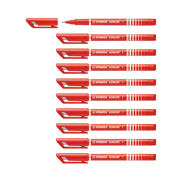 Stabilo Sensor Cushion Tip Fineliner Pen Red (Pack of 10) 189/40