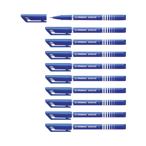 Stabilo Sensor Cushion Tip Fineliner Pen Blue (Pack of 10) 189/41