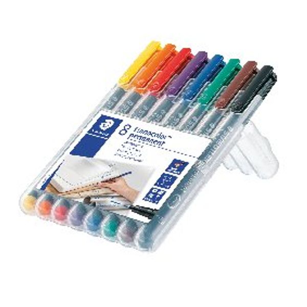 Staedtler Assorted Lumocolour Fine Permanent Pens, Pack of 8 - 318-WP8