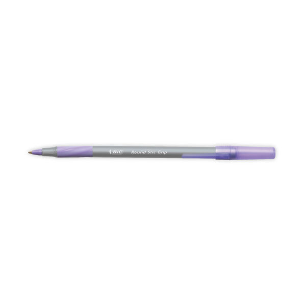 Bic Round Stic Grip Purple Pens, Pack of 40 - 920412