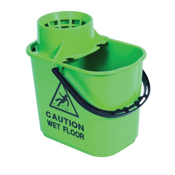 2Work Plastic Mop Bucket with Wringer 15 Litre Green 102946GN