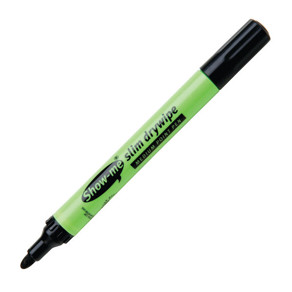 Showme Black Medium Slim Barrel Drywipe Markers, Pack of 10 SDP