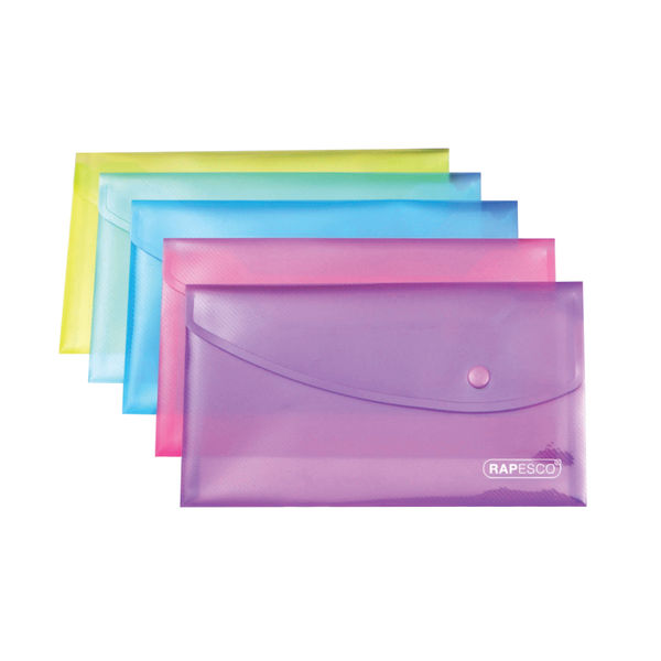 Rapesco DL Assorted Bright Popper Wallets (Pack of 5) 0690