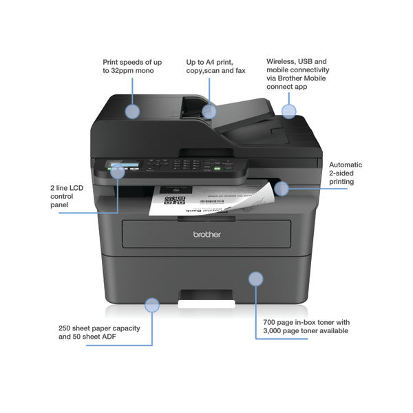 Brother MFC-L2800DW All-In-One Mono Laser Printer MFCL2800DWZU1