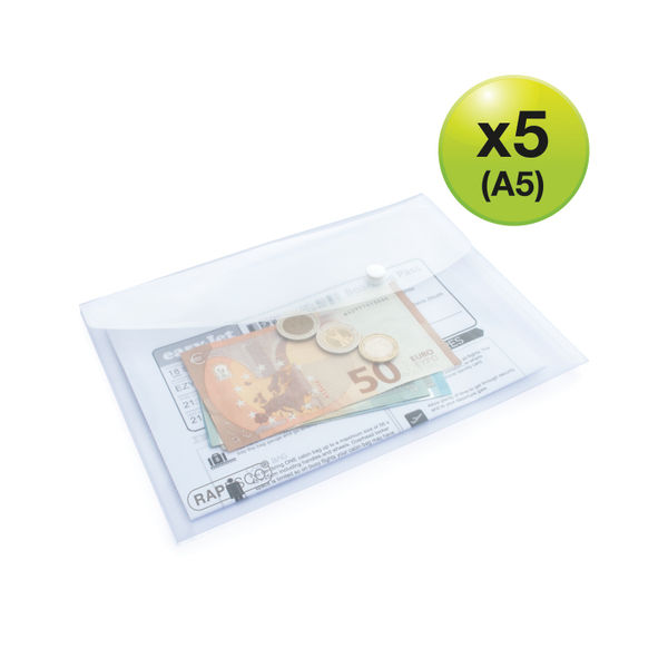 Rapesco Eco Recycled Popper Wallet A5 Clear (Pack of 5) 1588