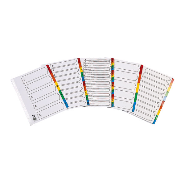 Q-Connect 1-5 Index Multi-punched Reinforced Board Multi-Colour Numbered Tabs A4 White KF01518