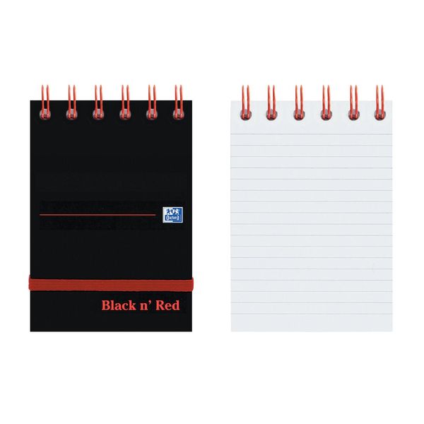 Black n' Red Wirebound Ruled Elasticated Notepad 140 Pages A7 (Pack of