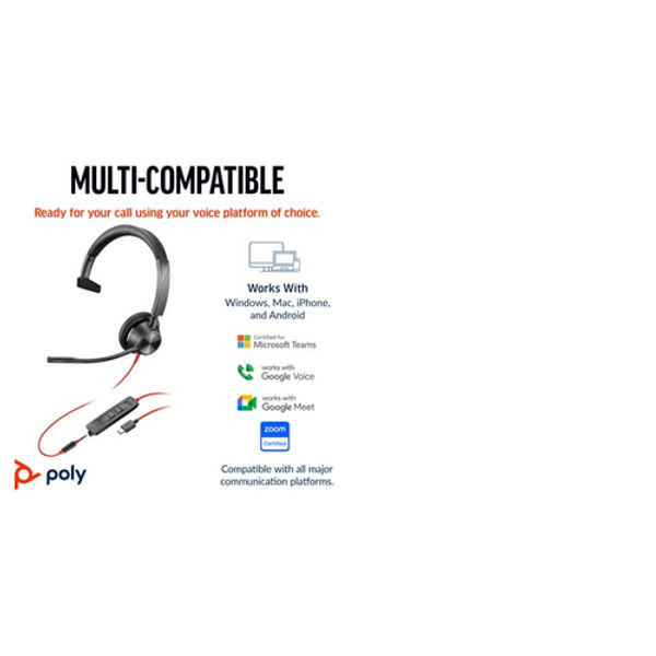 Poly Blackwire 3315 Monaural 3.5mm + USB-C/A Headset 8X217AA