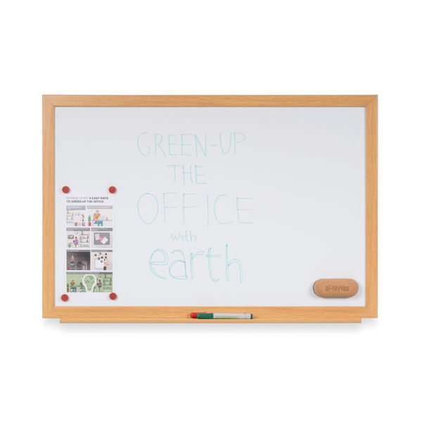 Earth Prime Magnetic Whiteboard 90x60cm Enamel Surf Oak MDF Frame CE06202318