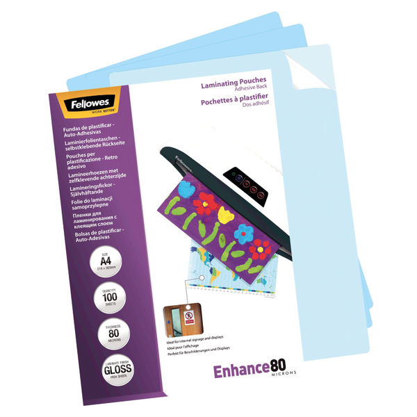 Fellowes A4 Self Adhesive Enhance Laminating Pouches(Pack of 100)53022