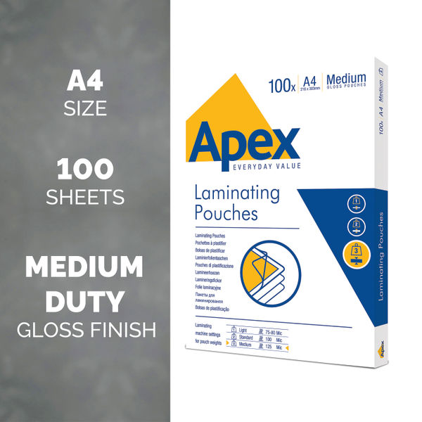 6003501 Medium of Fellowes (Pack Apex Laminating Duty - Pouch 100) A4