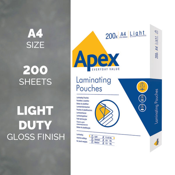 Fellowes Apex A4 Light Duty Laminating Pouch (Pack of 200) 6005301