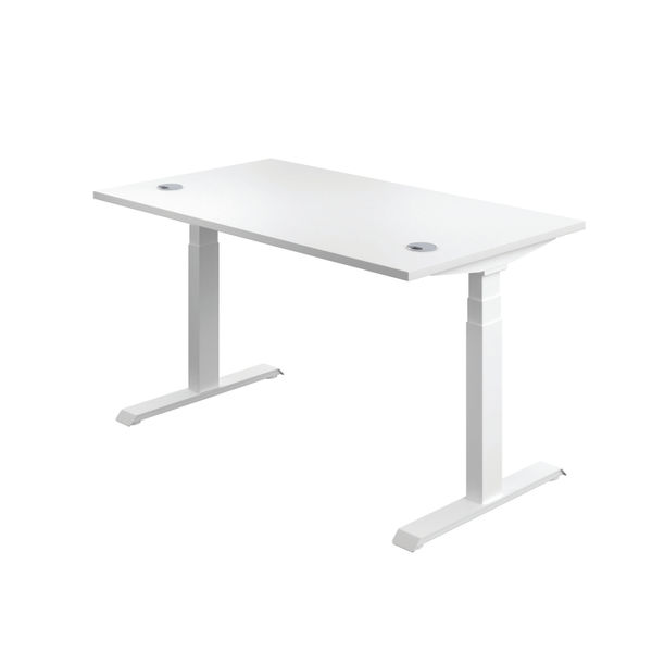Jemini Sit/Stand Desk with Cable Ports 1200x800x630-1290mm White/White KF809791