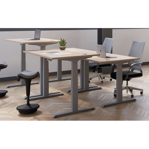 Jemini Sit/Stand Desk with Cable Ports 1600x800x630-1290mm Beech/Silver KF809920