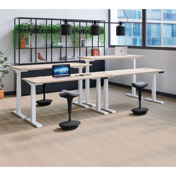 Jemini Sit/Stand Desk with Cable Ports 1600x800x630-1290mm Beech/Silver KF809920
