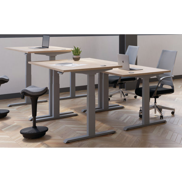 Jemini Sit/Stand Desk with Cable Ports 1600x800x630-1290mm Dark Walnut/Silver KF809937