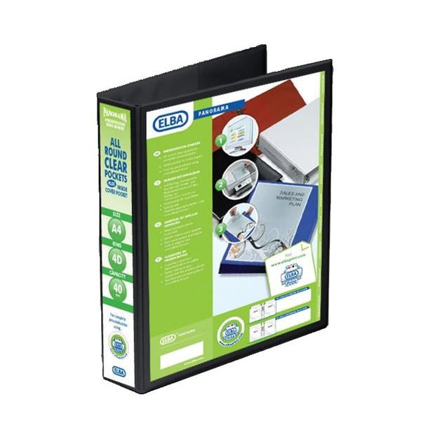 Elba A4 Black 40mm 4 DRing Presentation Binder (Pk 6) 400008417