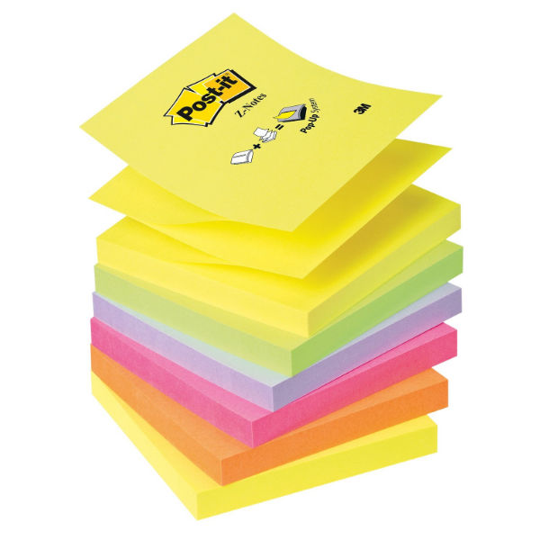 Postit 76 x 76mm Neon Rainbow ZNotes, Pack of 6 R330 NR