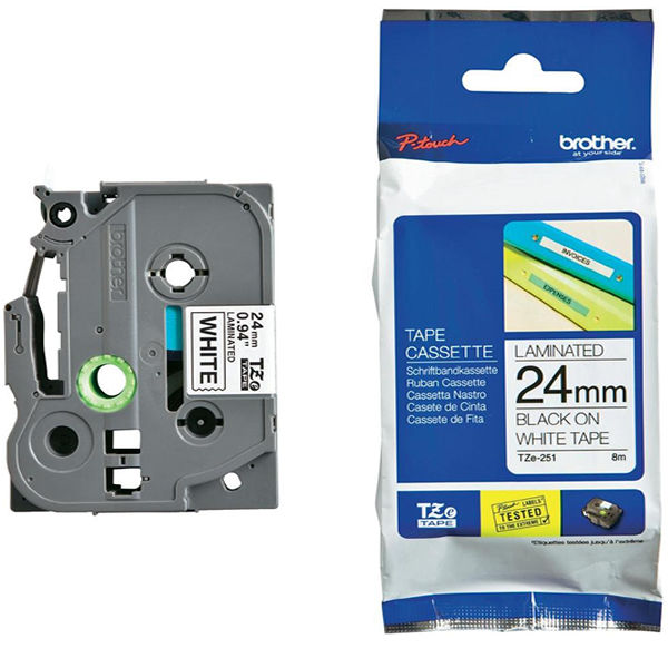 Brother TZe-251 Black on White 24mm P-Touch Label Tape - TZ251