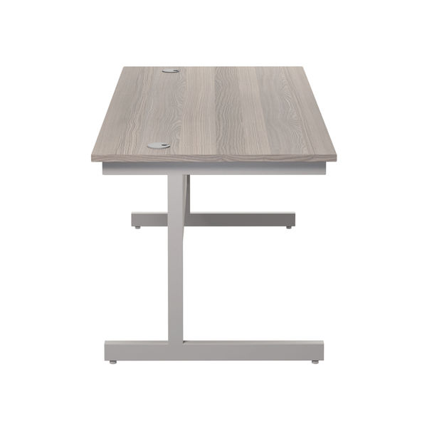 Jemini Single Rectangular Desk 1600x800x730mm Grey Oak/Silver KF801257