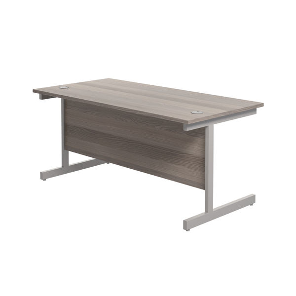 Jemini Single Rectangular Desk 1600x800x730mm Grey Oak/Silver KF801257