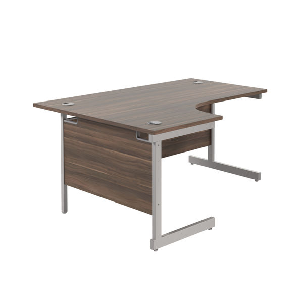 Jemini Radial Left Hand Cantilever Desk 1600x1200x730mm Dark Walnut/Silver KF801778