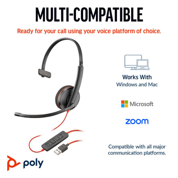 Poly Blackwire 3210 Monaural UC USB-C/A Headset 8X214AA