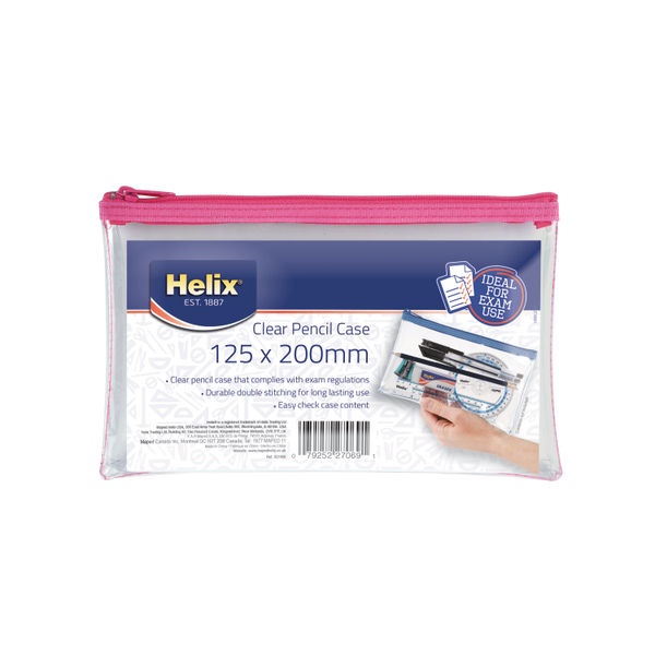 Helix 8x5 Inches PVC Pencil Case Clear (Pack of 12) X27069