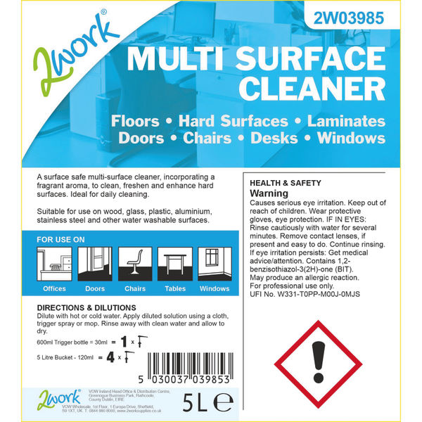2Work Multi Surface Cleaner Concentrate 5 Litre 2W03985