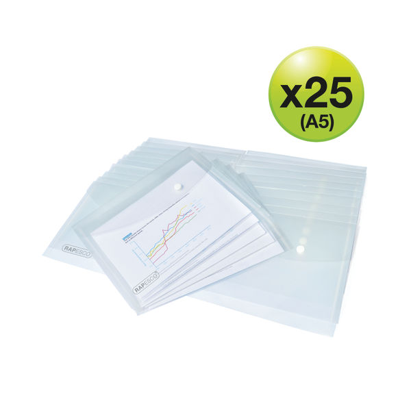 Rapesco Eco Recycled Popper Wallet A5 Clear (Pack of 25) 1500
