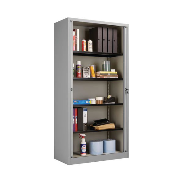 Jemini Tambour Unit 1000x475x1970mm Grey Shelves Not Included KF74774