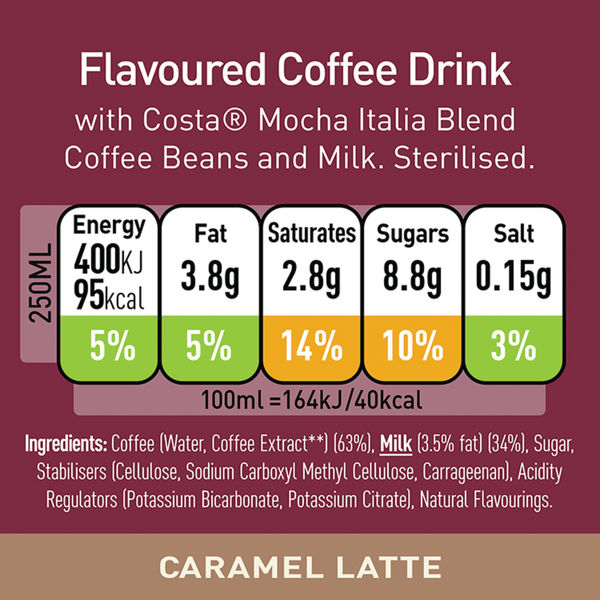 Costa Coffee Caramel Latte 250ml Can (Pack of 12)