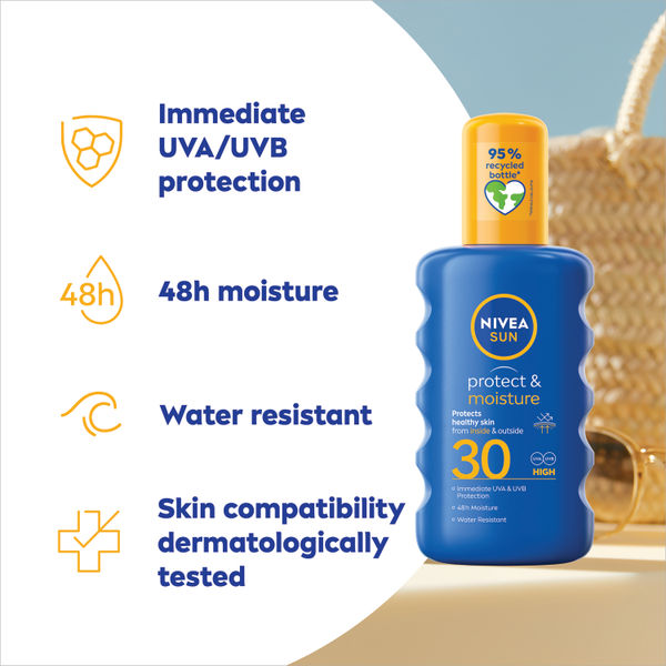 Nivea Sun Protect and Moisture Sun Cream Lotion Spray SPF 30 Pump Bottle 200ml 707931