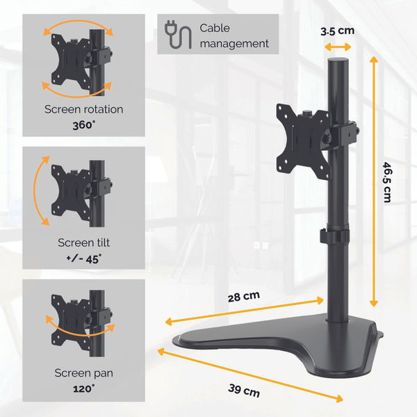 Fellowes Professional Free Standing Single Monitor Arm Black 8049601