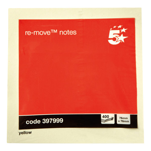 Sticky Notes Removable Cube Pad Yellow 76x76mm 397999