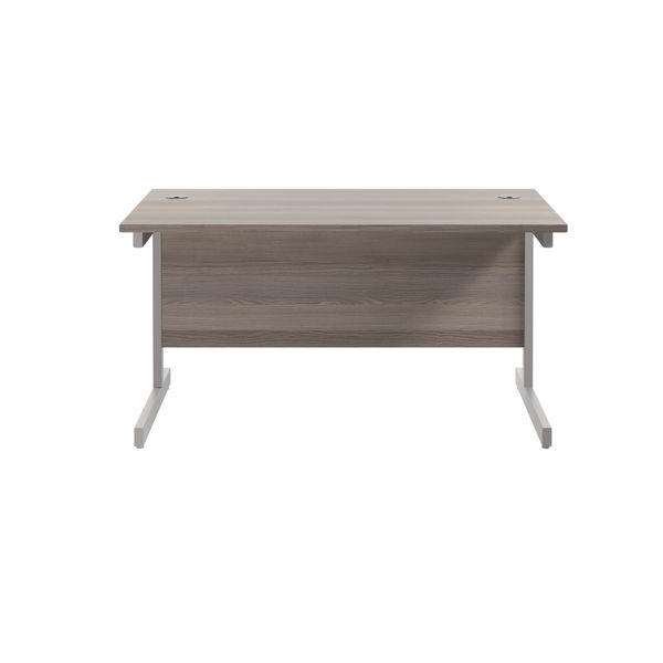 Jemini Single Rectangular Desk 1400x800x730mm Grey Oak/Silver KF801139